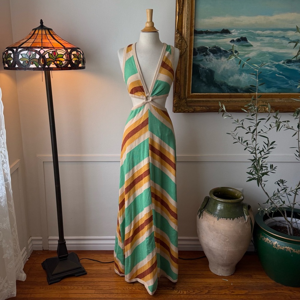 Spell Mint, Mustard & Rust Striped Ring-Front Maxi Dress